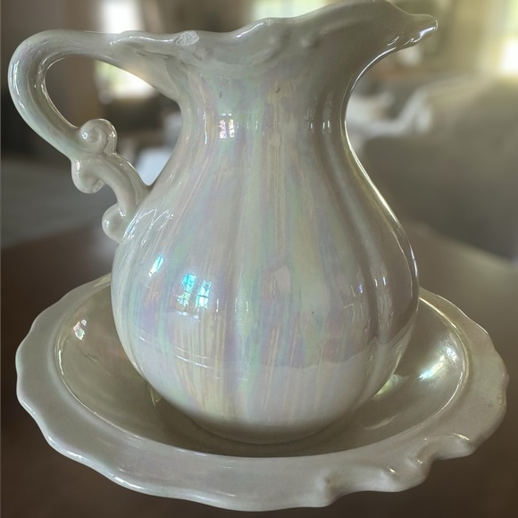 Iridescent Pitcher & Bowl Set Royal Haeger Style Cottagecore Retroglam Accent - Picture 4 of 11